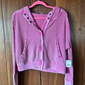 NWT Free People pink thermal zip up hoodie